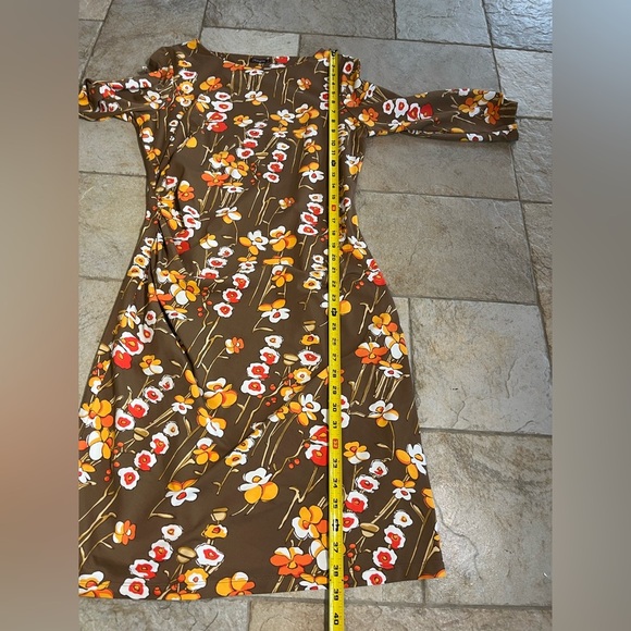 J. McLaughlin Dress Brown Red Orange Floral Slimming Ruched Catalina Womens Sz M - Picture 12 of 12